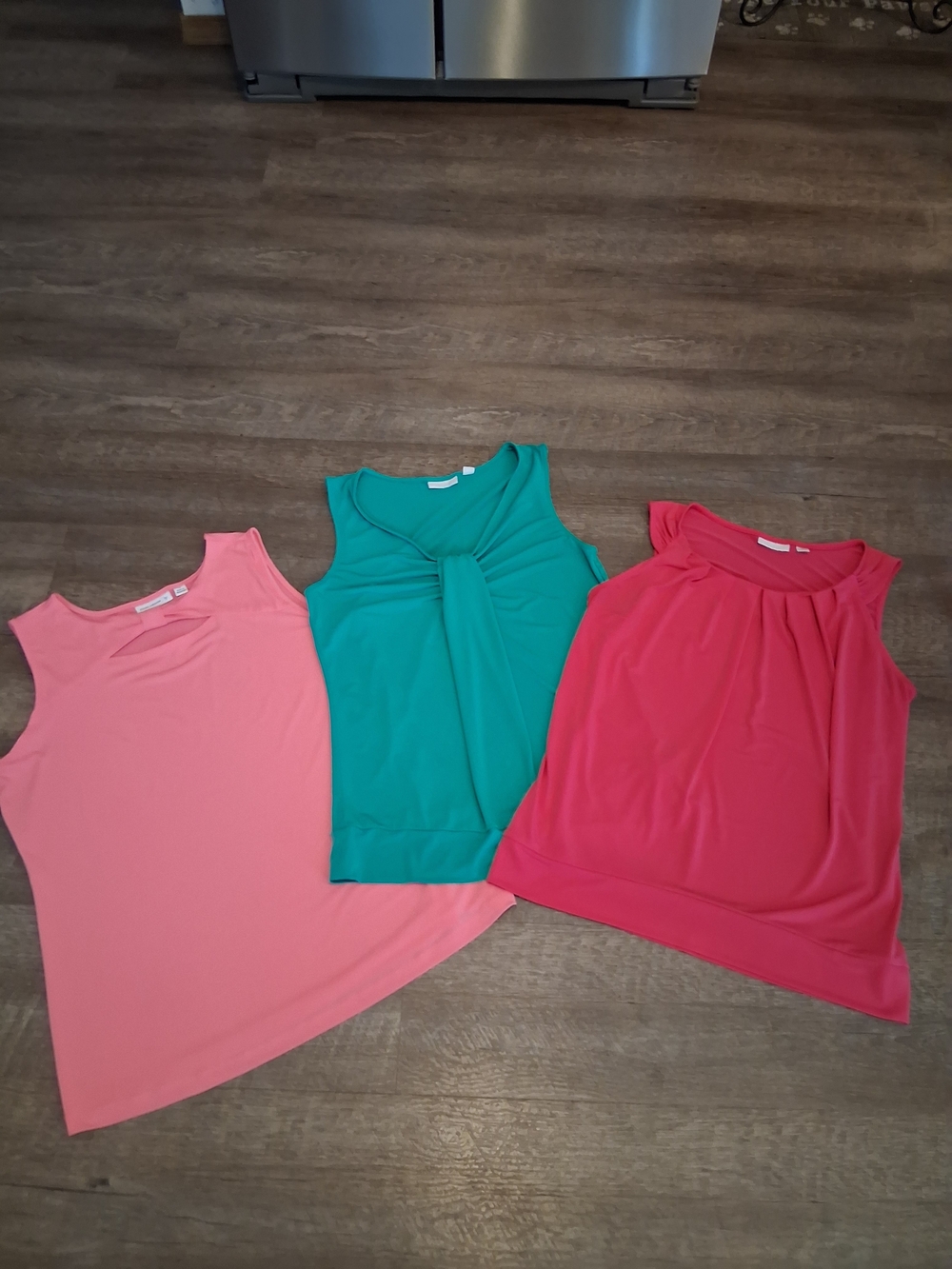 New York & Company Sleeveless Twist & Pleat Tank Trio - Fuschia, Green, Pink